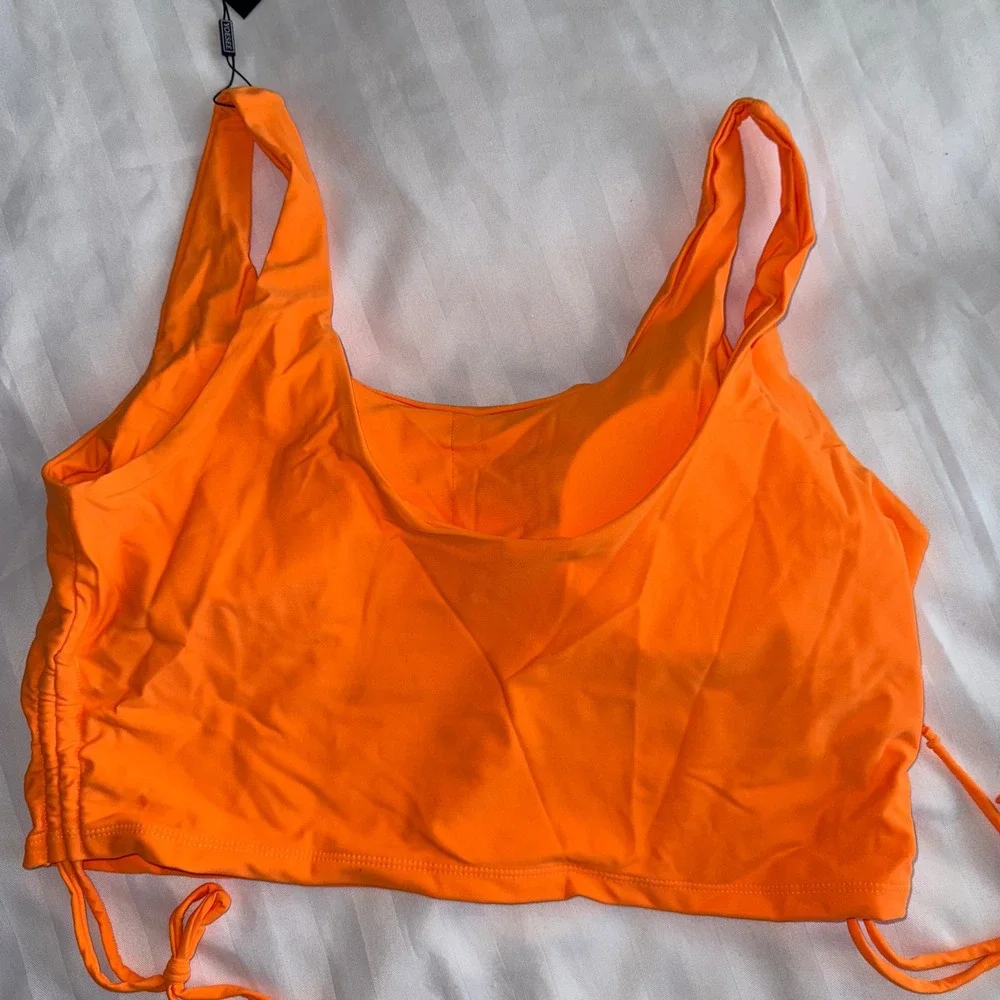 Yoesee Bright Orange Bikini‎ Top with Drawstring Sides Sleeveless Activewear XXL